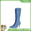 Botas de Cano Médio Bico Fino Salto Alto Moda Stretch Azul Amarelo Damasco Preto Cinza Azul Lago Marrom Adulto Mulheres