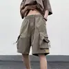 Shorts de trabalho funcionais plus size para homens, shorts casuais finos de verão no joelho, calças esportivas trendy de comprimento médio, shorts de praia