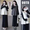 Vestido de maternidad para otoño de 2026, nuevo conjunto de dos piezas estilo Hepburn francés de punto, chaleco y falda larga para primavera y otoño