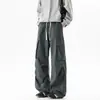 Pantalones cargo de marca de moda para hombre con bolsillos grandes, diseño ligero para primavera y otoño, pantalones de paracaidista plisados, pantalones casuales de seda helada estilo americano
