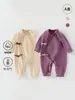 Ropa de Bebé de Algodón Suave Color Crema Clase A para Primavera y Otoño, Mameluco de Manga Larga con Botones Laterales, Traje de Gateo para Bebé Recién Nacido, Ropa de Casa