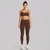 Conjunto de roupa fitness transfronteiriço, com um design traseiro estiloso, um top esportivo de gola halter e calças de yoga de secagem rápida, adequado para corrida ao ar livre, ciclismo e Pilates.
