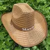 Sombrero de Paja Tejida de Ala Ancha Personalizado de Verano para Ocio, Viajes, Montañismo, Pesca Transpirable, Sombrero de Sol Estilo Vaquero Occidental