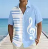 Nova camisa masculina de manga curta transfronteiriça de verão, moderna e estilosa com estampa de personagem musical, camisa casual solta e com bom caimento