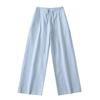 Calça Feminina Casual Xadrez de Cintura Baixa Estilo Americano Retrô com Cordão e Cadarço Perna Larga Xadrez Calça Reta Caimento Solto