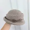 Gorro de Pescador Tejido para Mujer con Parte Superior Cóncava, Sombrero de Moda Otoño e Invierno con Lazo de Piel Sintética y Ala Enrollada