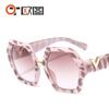 Nuevas gafas de sol de moda de montura gruesa transfronterizas estampado de leopardo para mujer metal V Gafas de sol con montura fabricantes mayoreo 1914