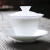 Cuenco Blanco Fino de Porcelana Sancai con Tapa Taza de Té Cerámica Jingdezhen Porcelana Blanca Dulce Jade Blanco Juego de Té Kung Fu Cuenco Grande Individual