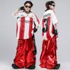 Roupas de Street Dance para Meninos Hip-Hop Outfits Modernos Infantis Marca de Moda Hip-Hop Roupa Infantil Roupa para Apresentação na Passarela de Couro Vermelho Brilhante para Meninos