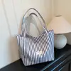 Bolsa de Lona Rayada Francesa para Vacaciones Versátil de Compras Gran Capacidad Bolsa Tote para Mujer Ligera para Viajes Diarios Bolsa de Hombro Bolsa Tote