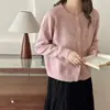 Cardigan de Tricô Fresco Tridimensional de Cereja Estilo Coreano Outono e Inverno Gola Redonda de Botão Único Suave Macio Cera Redutor de Idade Jaqueta Suéter