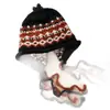 Gorro de Punto Estilo Fair Isle Color Café Retro para Mujer Cálido de Invierno para Circunferencia de Cabeza Grande Gorro de Lana Hace que la Cara Parezca Más Pequeña Protección contra el Frío Gorro Protector de Orejas