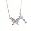 Colar borboleta rosa estilo coreano, feminino, design único e requintado, corrente de clavícula versátil com incrustação de zircônia super brilhante