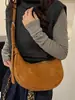 Bolsa Feminina Vintage em Formato de Chifre 2026 Novo Estilo Coreano Bolsa Tote de Camurça Bolsa de Ombro Transversal Casual de Grande Capacidade