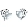 Pendientes Pequeños Exquisitos de Piedra Ojo de Gato de Delfín Diseño Sencillo de Nicho Moda de Lujo Ligero Únicos Versátiles
