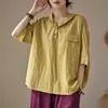 Nuevo Top con Capucha para Mujer Estilo Chino de Verano Moda Sencilla Camiseta de Color Sólido Estilo Casual Cómodo Holgado Manga de Cinco Puntos Mujer