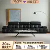 Sofá Lawrence Estilo Italiano, Muebles Foshan, Sofá de Cuero de Respaldo Alto, Sofá de Lujo Recto Negro de Gama Alta para Sala de Estar