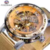 Nuevo Reloj Forsining para Hombre, Moderno, Casual, Clásico, Correa de Malla a la Moda, Diseño Hueco con Pedrería, Reloj Mecánico Manual