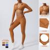Traje de yoga con efecto arrugado para levantamiento de cadera, pantalones Naked Sense de secado rápido, camiseta de manga larga para correr con almohadilla para el pecho