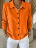2026 Novo Cardigã de Manga Longa Liso Transfronteiriço Europeu e Americano Blusa Casual Fashion com Botões Camisa Polo Feminina com Gola