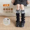 Calcetines cálidos de moda para niñas, con lazo de cinta de encaje, color liso, estilo Lolita, calcetines apilables