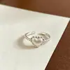 Anel Aberto Delicado com Borda de Renda em Prata Esterlina S925, Anel Doce em Forma de Coração Escovado de Luxo Leve de Nicho