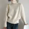 Suéter versátil vintage de cuello alto gris oscuro para mujer, nuevo producto de otoño e invierno, se ve genial puesto, camiseta básica estilo coreano, top de punto moderno