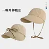Sombrero de Pescador Delgado de Moda para Primavera y Verano para Mujer con Ala Ancha para Cubrir la Cara y Proteger del Sol, Se Puede Atar en una Cola de Caballo, Sombrero de Sol Nuevo Casual y Versátil