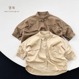 中长款衬衫~2023春季新款男女童韩版个性宽松衬衫儿童森系童装潮