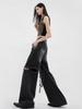 Jeans de Pierna Ancha con Diseño Lavado Negro y Cinta Rasgada para Mujer Verano 2025 Nuevo Estilo Pantalones Largos Fluidos