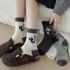 Calcetines de gato animal con combinación de colores negro y gris para mujer, calcetines de tubo, nuevos de otoño e invierno, calcetines de hilo lindos de dibujos animados japoneses, primavera