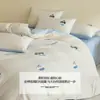 Juego de Ropa de Cama de Algodón de Fibra Larga de 60 Hilos con Bordado de Toalla de Dibujos Animados Lindos, 100% Algodón, Algodón Puro, Diseño de Cachorro, Juego de Tres Piezas para Dormitorio de Estudiante