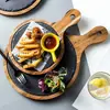 Estilo Nórdico Japonês ins Prato para Bife de Madeira Hotel Comercial Placa de Rocha Talheres para Comida Ocidental Churrasco Pizza Bandeja de Madeira