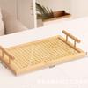 Bandeja Criativa de Bambu, Bandeja de Madeira Portátil para Frutas e Lanches, Bandeja de Chá Retangular com Base tipo Rattan, Prato de Jantar para Banquete