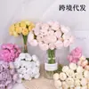 Flores Artificiales Transfronterizas Ramo de Peonías de 27 Cabezas Atado con Rafia Camelia Rosa Estilo Ins Fabricante de Flores Artificiales Artículos de Año Nuevo