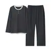 Algodón LyocellPijama para Hombre Primavera y Otoño Manga Larga Pantalón Largo Conjunto Casual Sencillo Se Puede Usar Fuera de Casa Ropa de Hogar Invierno