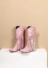 En stock comercio exterior transfronterizo Amazon sitio independiente moda borla otoño e invierno gruesos tacones altos botas largas de mujer botas de caña alta
