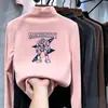 Nova camiseta infantil da moda, estilosa blusa de manga comprida com gola alta parcial em fleece, top legal para meninos, nova camada interna de outono e inverno