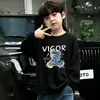 Camiseta de Manga Larga con Cuello Redondo de Dibujos Animados para Niño, Primavera y Otoño, para Niños Mayores, 100% Algodón Puro, Ropa Transpirable para Niños