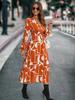 Vestido de manga larga con cuello en V estampado, venta caliente de la estación independiente de Amazon, ropa de mujer europea y americana transfronteriza de otoño e invierno de 2023