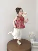 Vestido de Suspensório Estilo Nacional Sem Mangas para Meninas, Novo Vestido Estilo Chinês de Verão, Cheongsam Abotoado para Menininhas, Calça de Perna Reta, Vestido Princesa