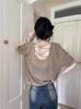 [Contador talla grande] Verano 2024 nuevo suéter pullover top de manga corta holgado hueco para mujer que reduce la edad