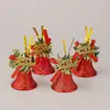 Decoraciones navideñas transfronterizas: lazos dorados con letras inglesas, campanitas, adornos para árbol de Navidad, arreglo de escena navideña