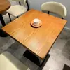 Juego de Mesa y Sillas de Madera Maciza Estilo Retro Americano para Panadería, Tienda de Té con Leche, Postrería, Restaurante Occidental y Bar Mesa Cuadrada/Redonda
