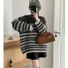 Estilo Coreano Estilo Perezoso Rayado Color Contrastante Tejido Otoño Temprano Nuevo Versátil Holgado Aspecto Adelgazante Chaqueta de Punto Top Ropa de Mujer
