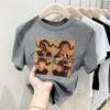 Camiseta Feminina de Manga Curta com Estampa Estilo Americano Verão Design de Senso Nicho Top Curto
