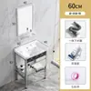 Lavabo integrado de cerámica estilo simple para interiores, de una sola cubeta, con soporte independiente de acero inoxidable, lavabo, cubeta de gran capacidad