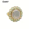 Anel Ajustável Feminino MPR061 Cor Pérola de Água Doce Atmosférica Pedra Preciosa Versátil para Roupas Casuais e Acessórios de Primeira