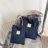 Bolsa de Lona Jeans Xadrez Duplo Pão da Moda Versátil Bolsa Tote para Trabalho Disponível em Ambos os Lados Bolsa de Mão Vintage com Contraste