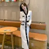 Vestido de malha com gola estilo francês para mulheres, para usar no outono, vestido longo elegante e bonito